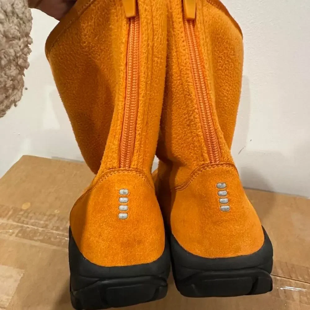 Lands end orange suede and fleece women's mid calf winter boots size 7.5